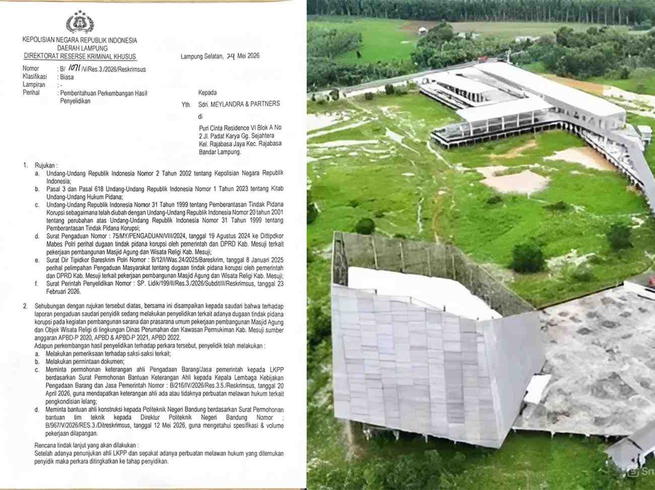 16 Bulan Bergulir, Kasus Islamic Center Mesuji Naik Sidik, Arah Pengusutan Kian Terang