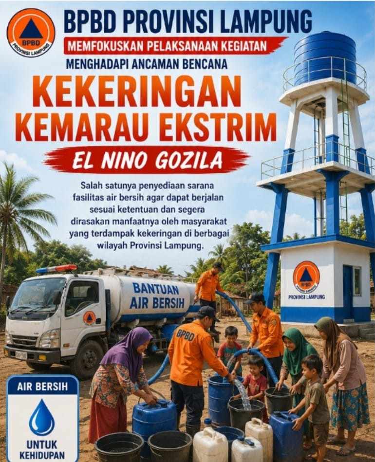 Antisipasi Kemarau Ekstrem, BPBD Lampung Fokus pada Ketersediaan Air Bersih